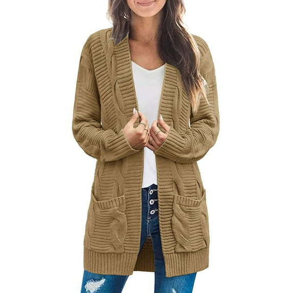 Women's Cardigan Open Front Jumper Long Sleeve Cardigan Sweater Boyfriend Loose Outwear With Pockets
