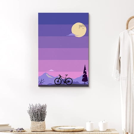 PixonSign Canvas Print Wall Art Purple Ombre Mountain Landscape Geometric Wilderness Illustrations Modern Art Minimalist Relax/Calm Multicolor Neon Boho Decor for Living Room Bedroom - 12 x18