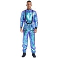 thumbnail image 2 of Eandarui Men's Space Man Cosplay Costume Shiny Metallic Long Sleeve Jumpsuit Astronaut Outfits Blue XXL, 2 of 7