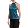 thumbnail image 4 of INSPIRE CHIC Satin Halter Tank Blouse Tops Navy Blue XS, 4 of 5