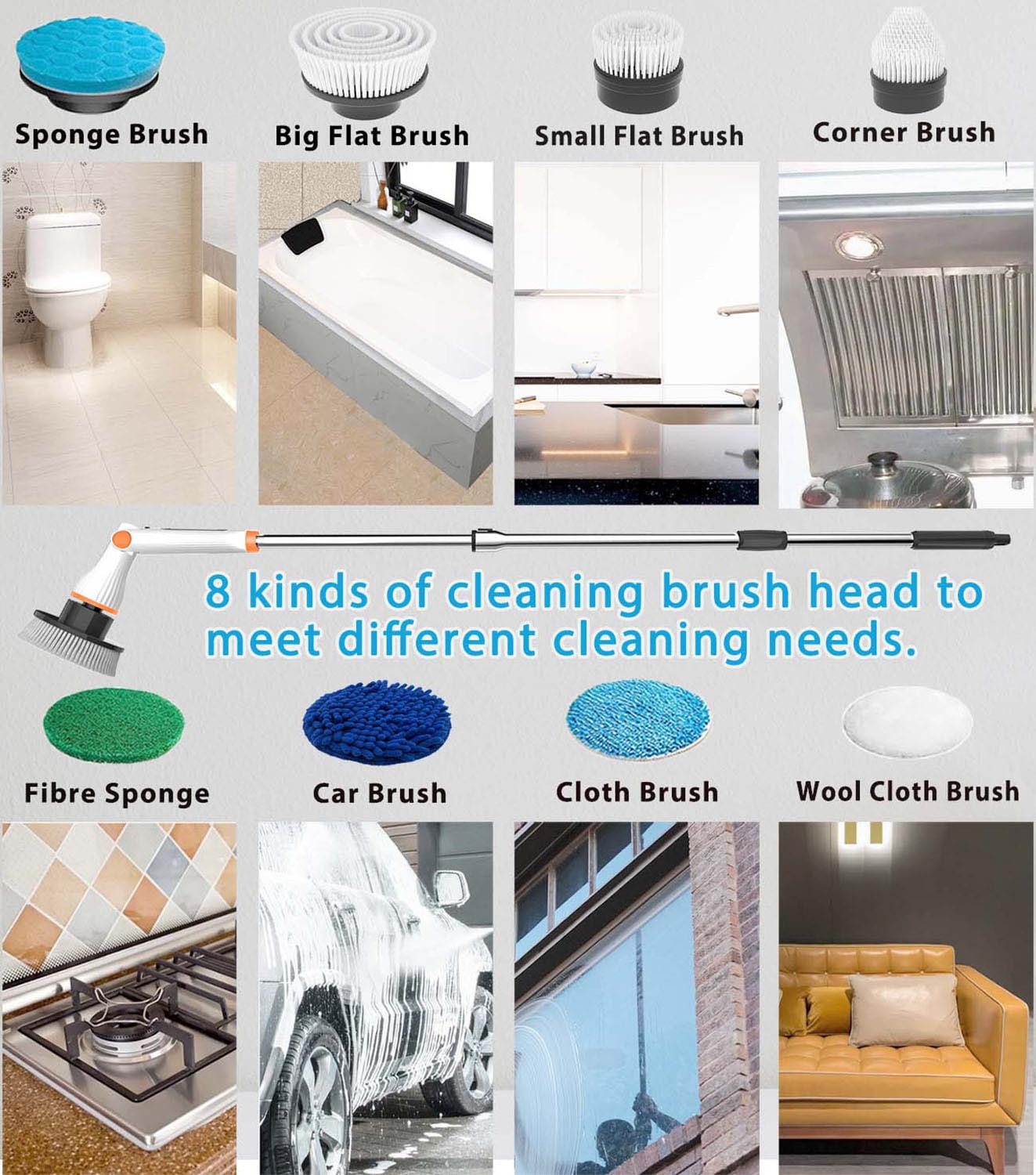 Electric Spin Scrubber Scrubs Brush, Aminleter 8 in 1 Replaceable Brush Heads Rechargeable Cleaning Brush, Bathroom Clean, Shower Scrubber, Cordless Scrubber For Tile, Floor, Tub