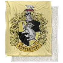 Harry Potter Blanket, 50"x60", Hufflepuff Rough Crest Silky Touch Sherpa Back Super Soft Throw Blanket