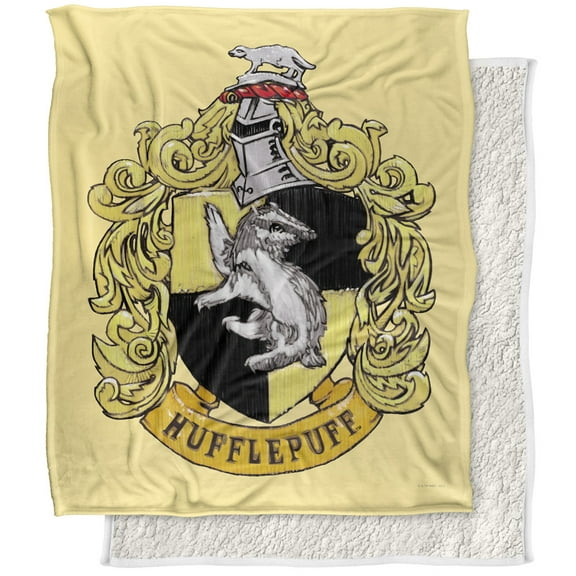 Harry Potter Blanket, 50"x60", Hufflepuff Rough Crest Silky Touch Sherpa Back Super Soft Throw Blanket