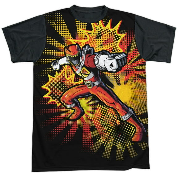 Power Rangers Men's  Red Ranger Burst Sublimation T-shirt White