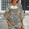 thumbnail image 3 of Grey Background Leopard Floral Print Women's V-Neck Blouse With 3/4 Ruffled Bell Sleeves Casual Top Ladies Blouses, 3 of 7