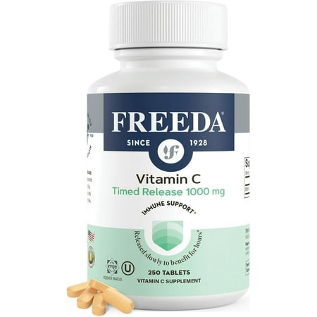 Freeda Timed Release Vitamin C 1000 mg Supplement | Immune and Antioxidant Support | Kosher, Vegan, Gluten Free | 250 Tablets