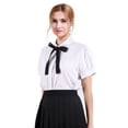 thumbnail image 4 of EFINNY Women's Chiffon Shirts Bow Tie Neck Short Sleeve Button down Blouse Elegant Business White Shirts Casual Tops for Ladies and Student, 4 of 8