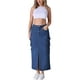 thumbnail image 2 of Falda de mezclilla maxi para mujer INSPIRE CHIC con abertura frontal, botones en la parte delantera, cintura elástica, estilo urbano, bolsillos de solapa, talla XL, azul oscuro, 2 of 6