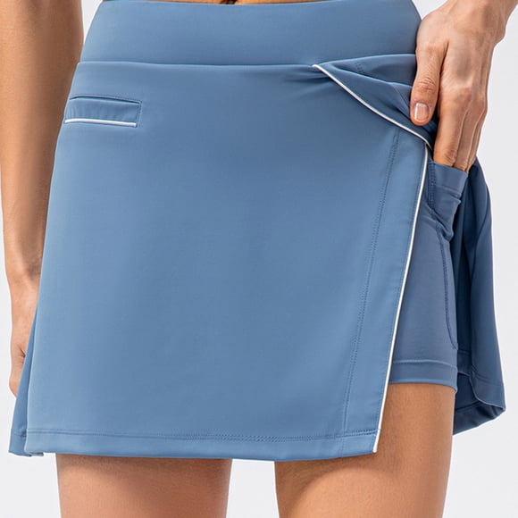 Elvqul Summer Skirt for Women A-Line Mini Skirts Elastic Waisted Blue Solid Side Slits Womens Short Skirts