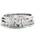 thumbnail image 1 of 1ct Diamond Engagement Wedding Ring Set 3-Stone Channel Set Round Cut Solitaire, 1 of 3