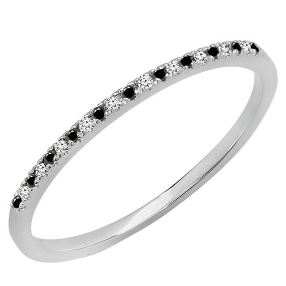 Dazzlingrock Collection 0.08 Carat (ctw) 10K Round Black & White Diamond Dainty Stackable Band, White Gold, Size 8.5