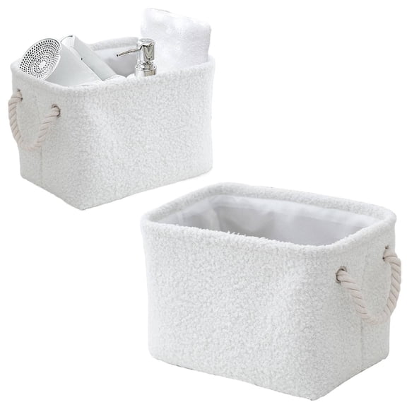 HWHCGZ Small Fabric Canvas Storage Bin with Cotton Rope Handles - Foldable Empty Basket for Toiletries Storage Basket For Home Living Room Bathroom11.8Lx7.9Wx8.3H inch White