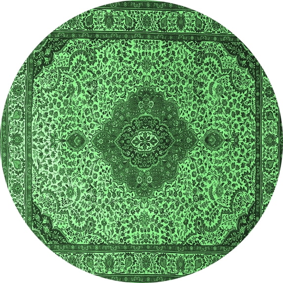Ahgly Company Indoor Round Medallion Emerald Green Traditional Area Rugs, 7' Round