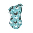 thumbnail image 4 of Yiaed Lovely Roosters Print Women One Piece Swimsuits Tummy Control One Shoulder Bathing Suits Pattern Ruffle Swimwear-Medium, 4 of 8