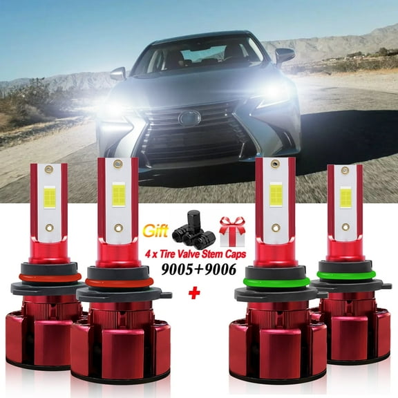 9006 9006 LED Headlight Bulbs for 1998-2000 Lexus LS400 GS400 Low and High Beam 4pc