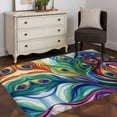 thumbnail image 3 of Rectangle Rug 3x5Ft, Watercolor Peacock Leather Soft Non-Slip Washable Felt Carpet Pad, Abstract Line Eyes Area Rugs for Living Room Bedroom Kids Room, 3 of 9