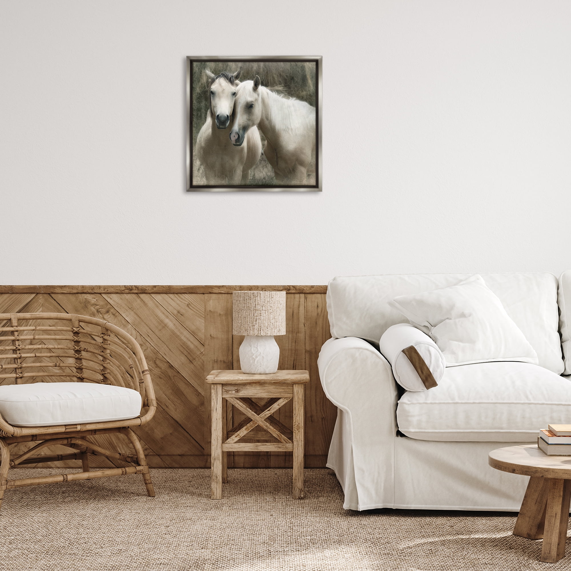 Stupell Industries Snuggling Horses on Farm Animals & Insects Painting Gray Floater Framed Canvas Art Print Wall Art, 25 x 25