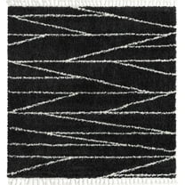 Rugs.com Serenity Shag Collection Rug – 8 Ft Square Black And White Shag Rug Perfect For Living Rooms, Kitchens, Entryways