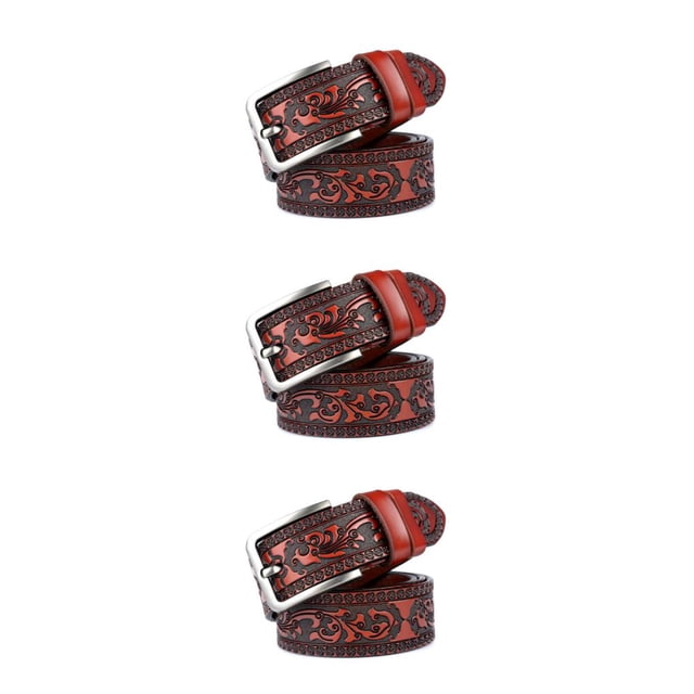 relayinert Classy And Durable PU Belt For Men Wear-resistant And Fine Workmanship Coffee Red-Brown 125cm 3Set