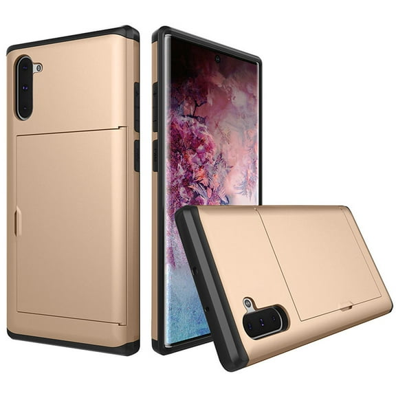 Card Slot Holder Wallet Samsung Galaxy Note 10 Case - (Gold) Dual Layer Shockproof with Heavy Duty Protection