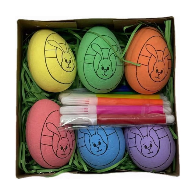 Yhmxh Huevos de Pascua de madera, 6 huevos de madera blancos para manualidades, kit para decorar huevos falsos con pinturas y pinceles, kit de manualidades de Pascua para decorar huevos, rellenos p