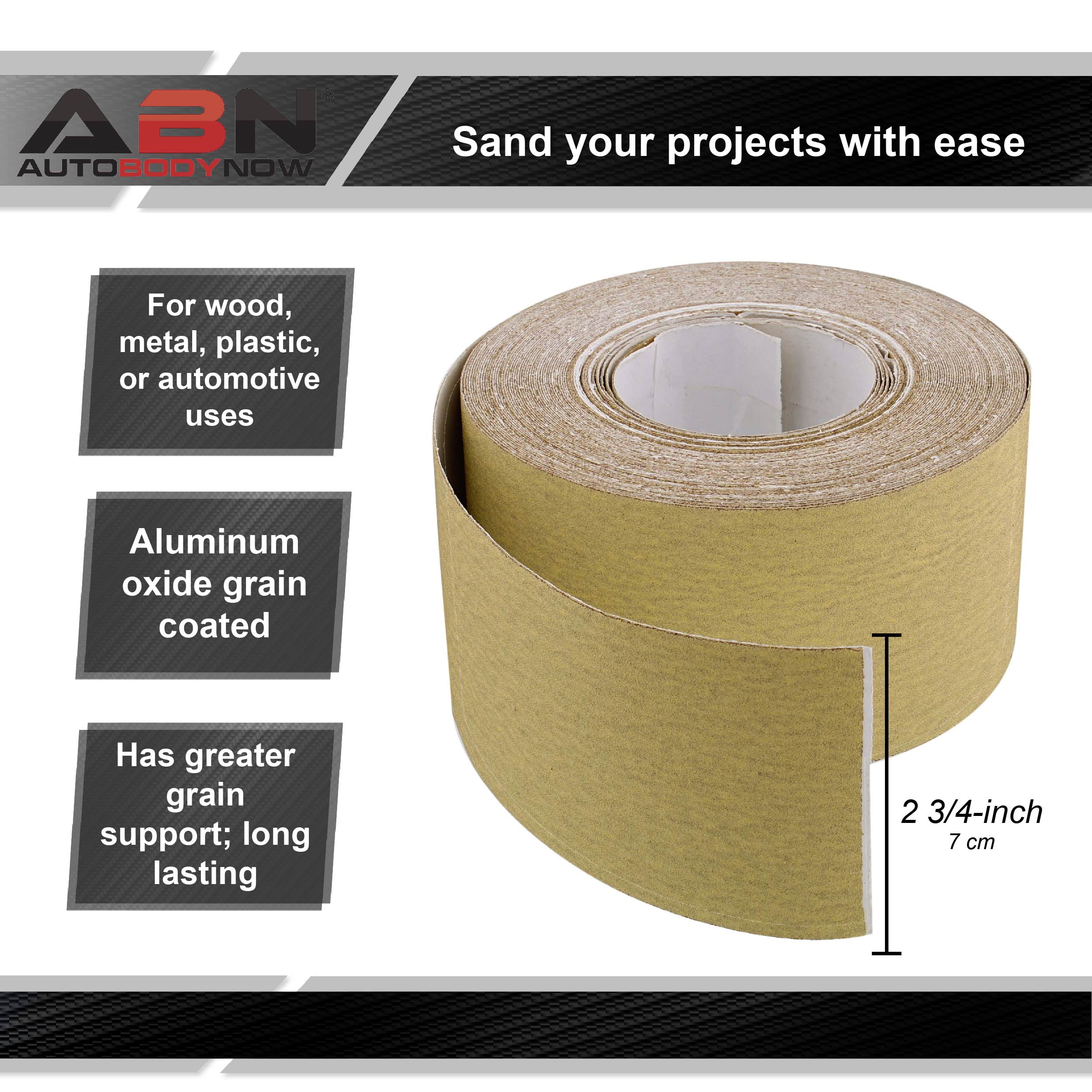ABN Adhesive Sticky Back 80-Grit Sandpaper Roll 2-3/4in x 20 Yards Aluminum Oxide Golden Yellow Longboard Dura PSA 