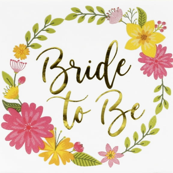 Koyal Wholesale Beverage Napkins Floral Wreath, Gold Foil Bride To Be, 5-inch, 50-Pack, Party Napkins In Bulk