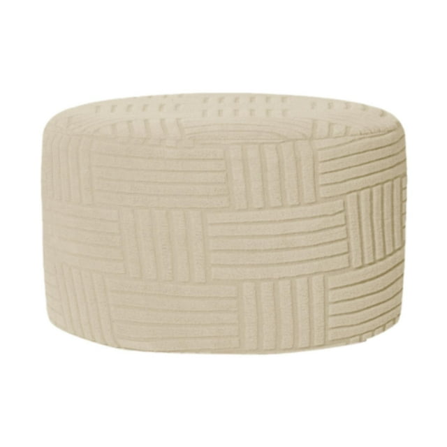 Funda elástica para otomana redonda, funda de almacenamiento con base elástica antideslizante, redonda y suave para reposapiés de sala de estar Beige