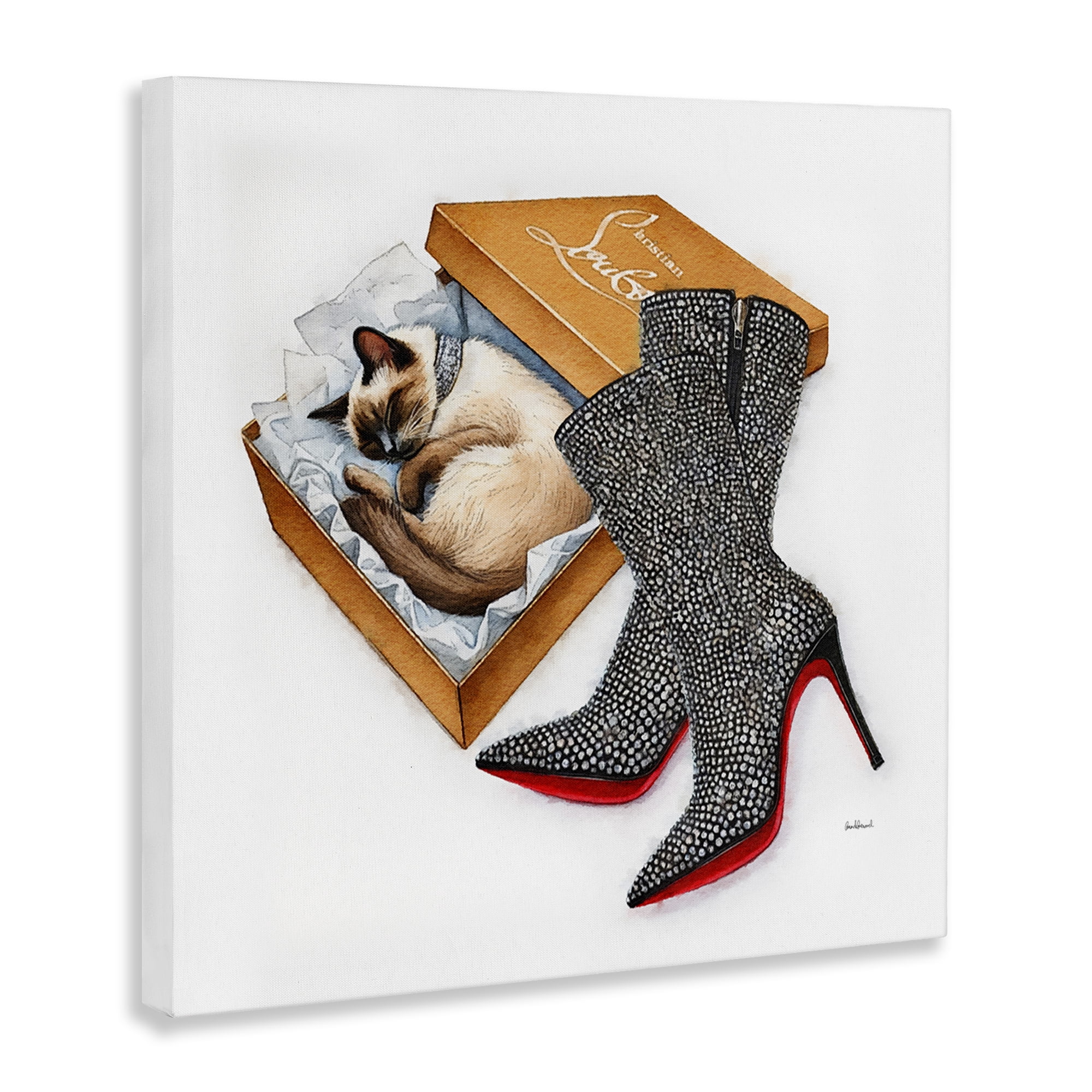 Stupell Industries Stylish Shoebox Cat Animals Painting Wrapped Canvas Art Print Wall Art, 36 x 36