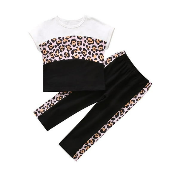 Baby Girl Summer Clothes Toddler Kids Baby Boys Girls Leopard Print T shirt Tops Pants Outfits Set Toddler Two Piece Outfits For Girl