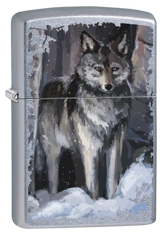 Zippo Lighter Wolf in Winter Street Chrome 79719