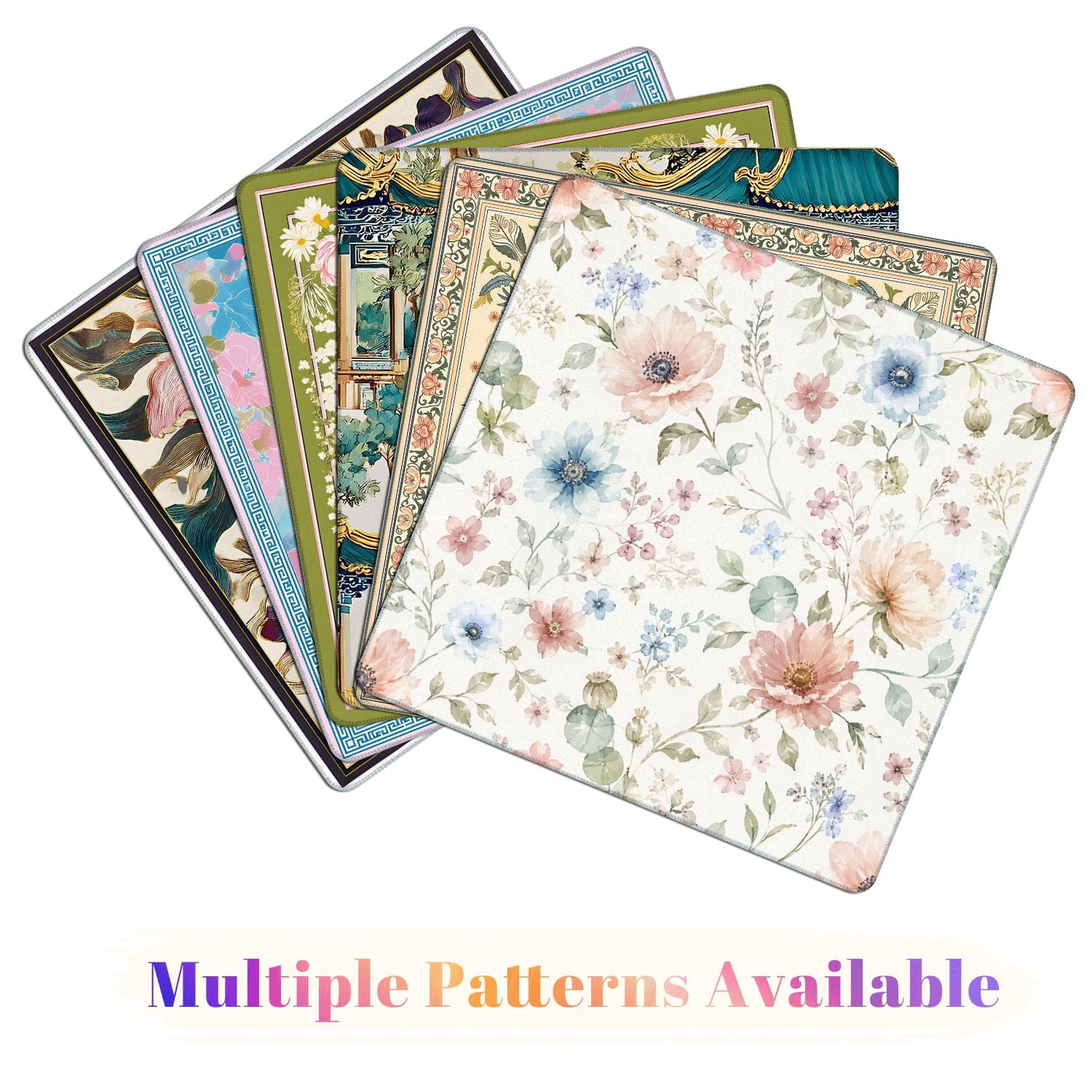 Mahjong Mat 31.5" x 31.5" Pastel Watercolor Floral Blue Blush Pink Flowers White Non-Slip Noise Reduction American Mahjong Tiles Table Cover for Dominoes Poker Card Board Games Gift
