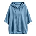 thumbnail image 3 of Hoodies for Women Drawstring 3/4 Sleeve Denim Loose Hooded Sports Sweatshirt,Blue,S, 3 of 6