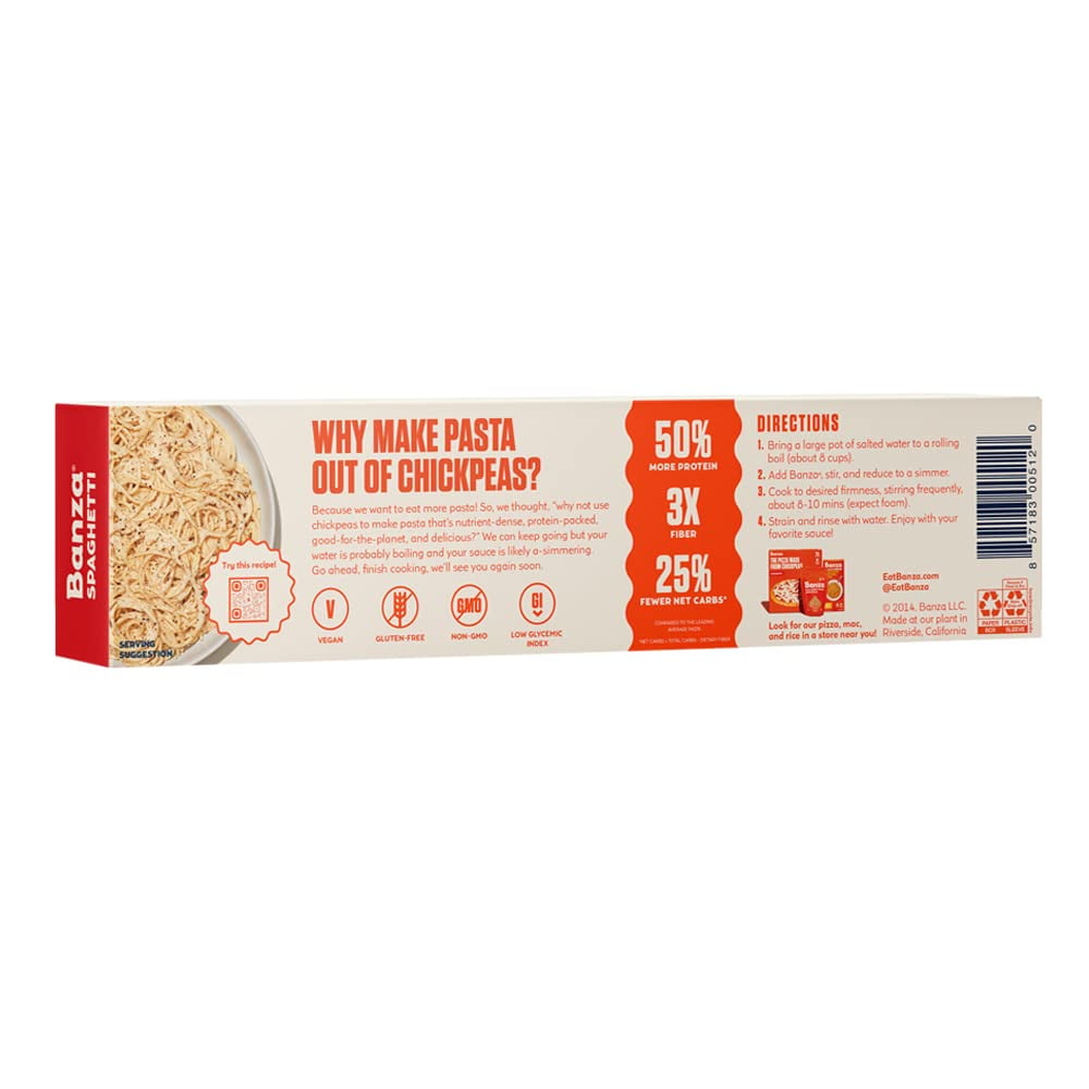 Banza Chickpea Spaghetti Pasta, Vegan, High Fiber, Low Carbs