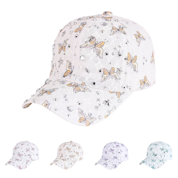 HuangHuanChen Baseball Cap For Women Men with Diamonds Butterfly Pattern Adjustable Breathable Casual Sports Cap Hat Rhinestone Ponytail Mesh Shiny Bling Baseball Cap Unisex Purple One Size