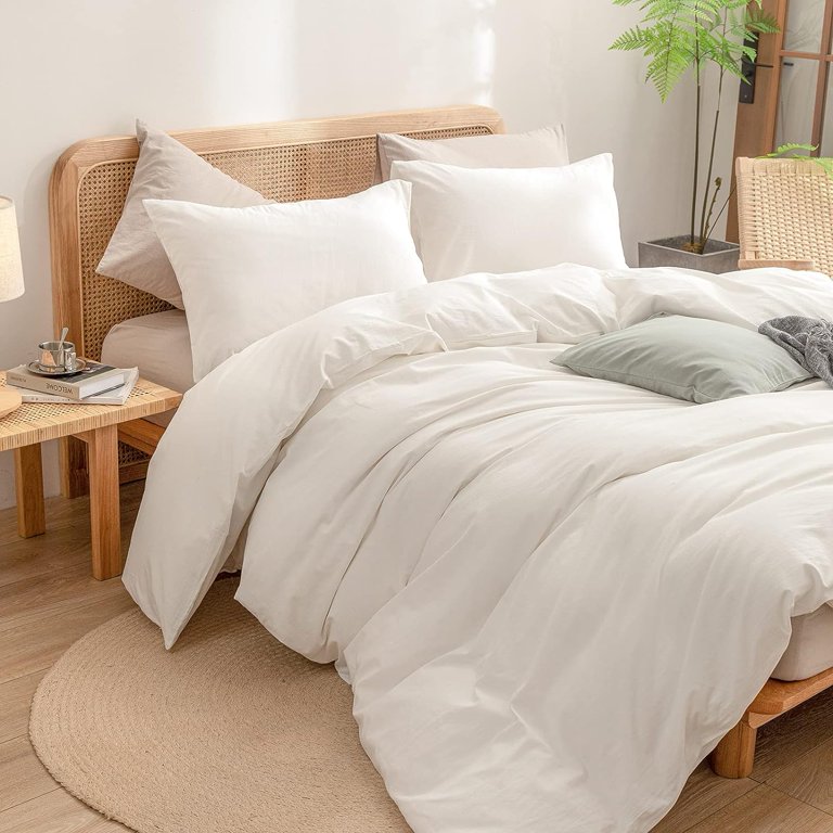 California King Duvet Cover Set - 100% Washed Cotton, 3 Piece (1 Cover + 2 Shams), Beige