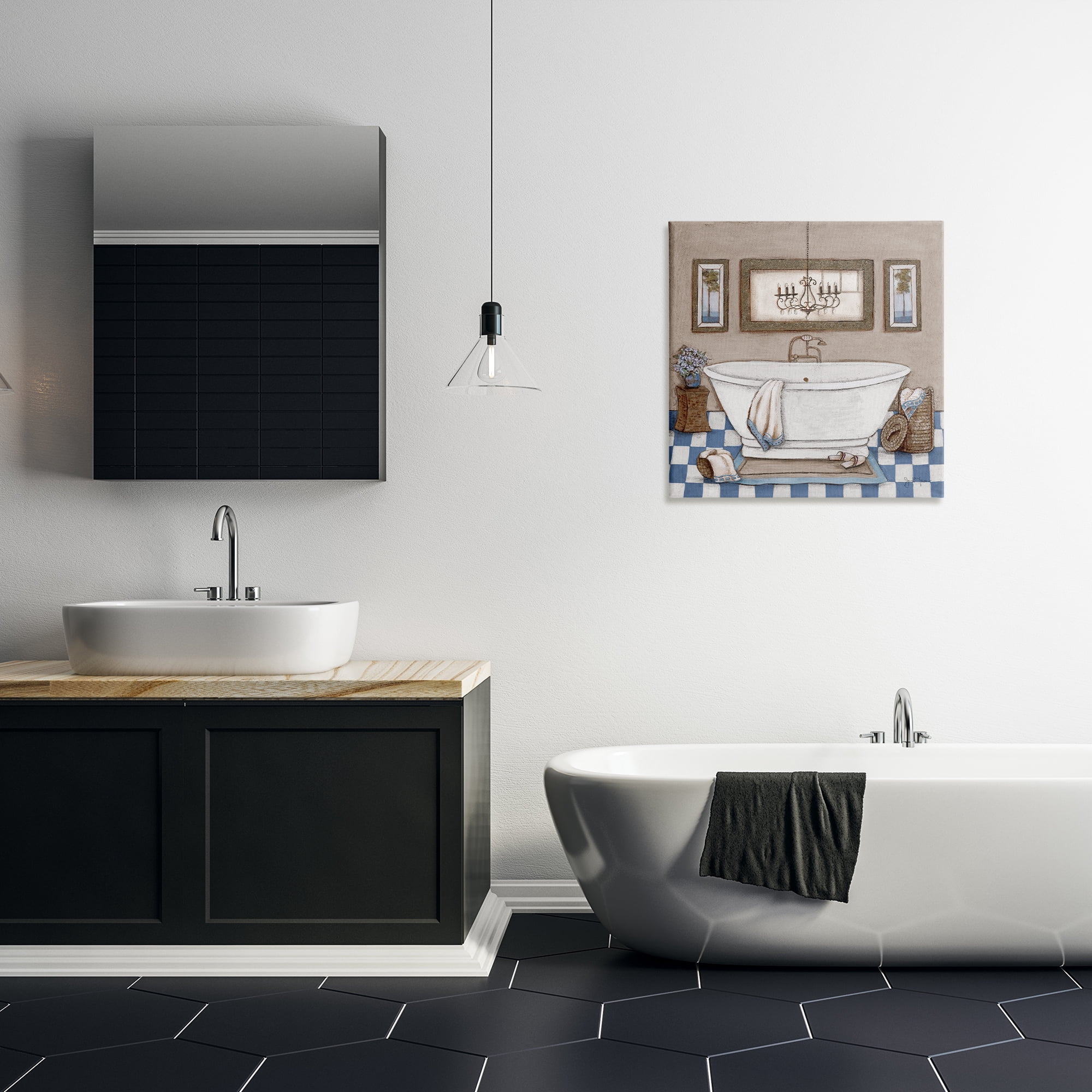 Stupell Industries Checkered Bathroom & Chandelier Canvas Wall Art, design by Janet Tava