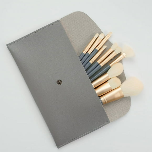 Granjero Gordo Juego de 10 brochas de maquillaje de viaje, brochas de maquillaje básicas para sombras de ojos y rostro, con bolsa de almacenamiento, color azul