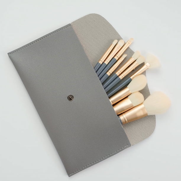 Nvzi Juego de brochas de maquillaje, kit de 10 brochas de maquillaje de viaje, brochas cosméticas para base de maquillaje, rubor, sombra de ojos con bolsa de almacenamiento (azul)