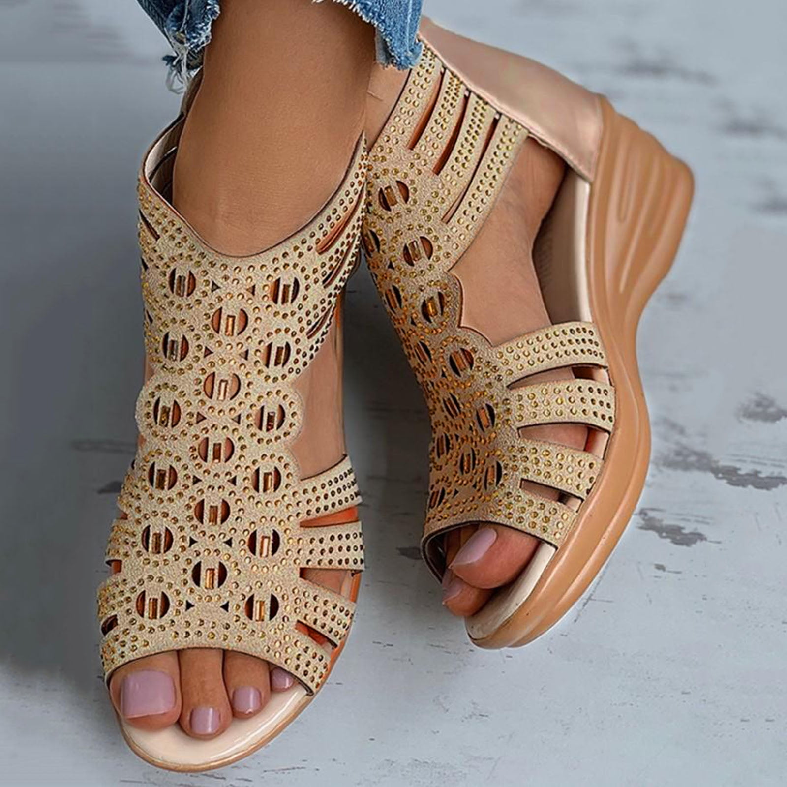 Buy OPFWTYNAWSummer Sandals for Womens Size 6,Women's Ladies Fashion  Vintage Crystal Outdoor Hollow Out Zip Up Sandals Shoes Online at  desertcartINDIA