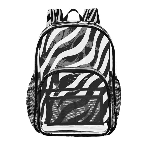 PVC Transparent Backpacks Clear Backpack for Travel and Outings Black Zebra Stripes Pattern