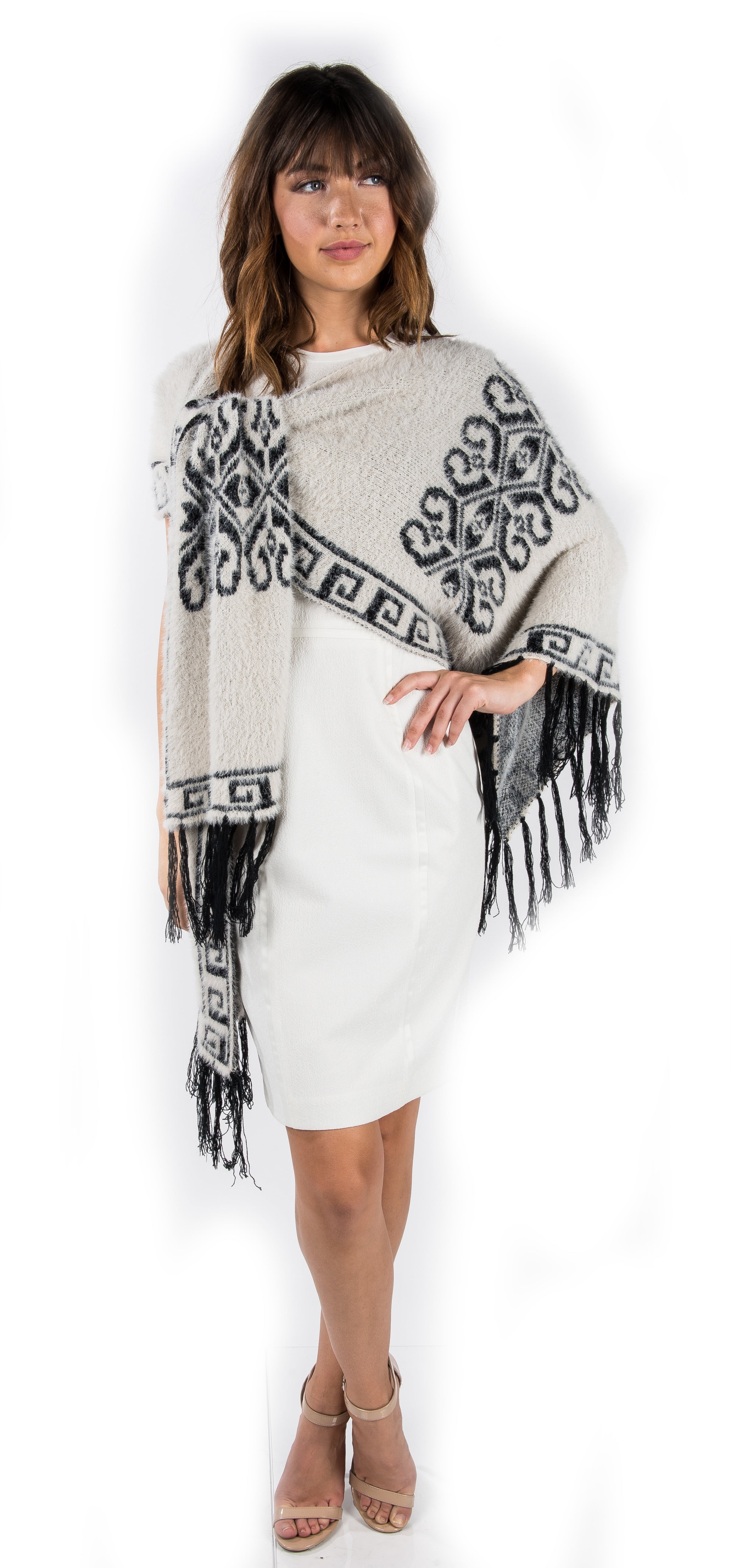 Knit Ruana Poncho Style Blanket Wrap Cape Scarf
