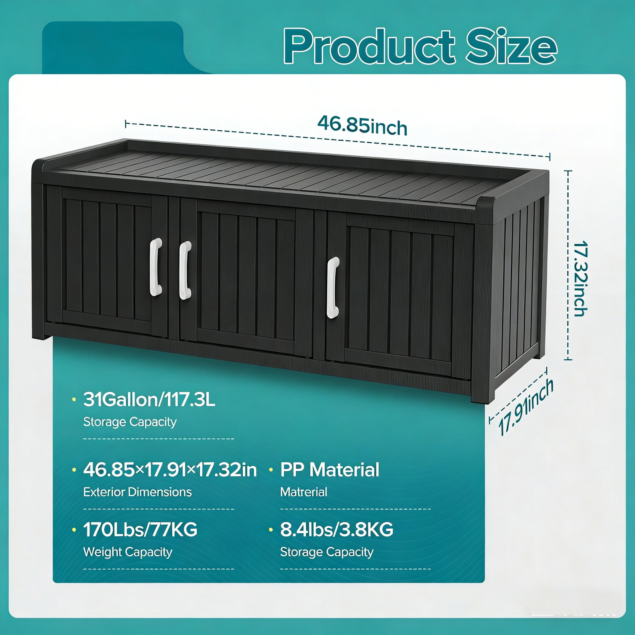 MAYEERTY Three-Door Entry Shoe Storage Cabinet, Weatherproof Shoe Organizer with Removable Layers