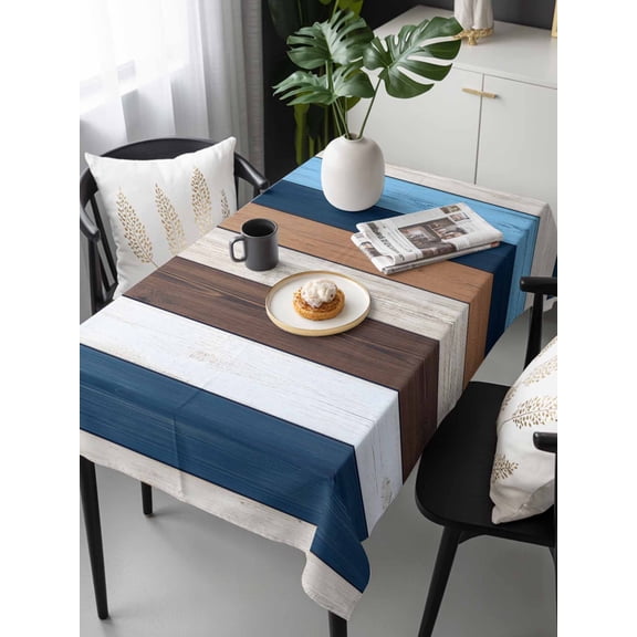 Blue Brown Farmhouse Tablecloth Rectangle Table Cloths 54x108, Waterproof Outdoor Table Cloth Covers Decorative Table Protector, Vintage Retro Wooden Washable Table Cover for Kitchen Dinning Party