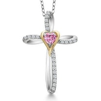 Gem Stone King 925 Silver and 10K Yellow Gold Pink Moissanite and White Lab Grown Diamond Pendant Necklace for Women | 0.43 Cttw | Gemstone Birthstone | Heart Shape 4MM | With 18 inch Chain