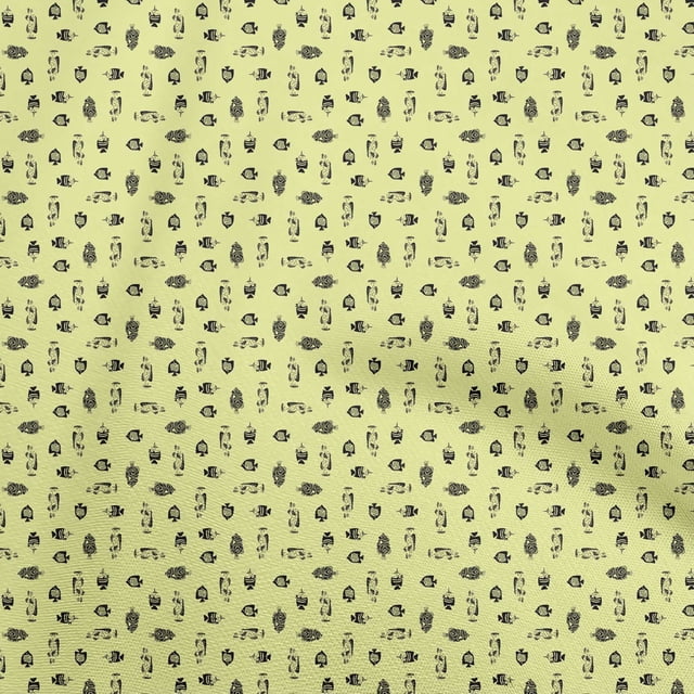 oneOone Cotton Flex Yellow Fabric Fish Craft Projects Decor Fabric Printed By The Yard 40 Inch Wide