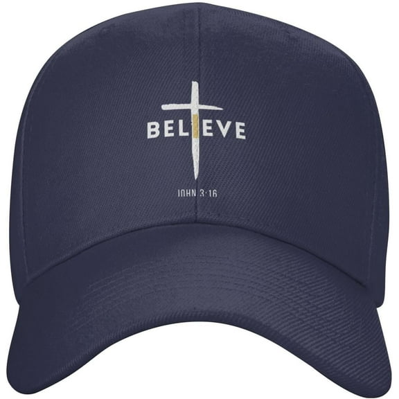 I Believe John 3:16, Christian, Cross Gifts Baseball Cap for Women Men Adjustable Low Profile Mens Dad Hat Navy Blue