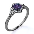 thumbnail image 4 of JeenMata Pinched Shank .75 Carat Round Cut Lab Created Alexandrite and Moissanite Lily Frame Engagement Ring in 18k Black Gold over Silver, 4 of 4