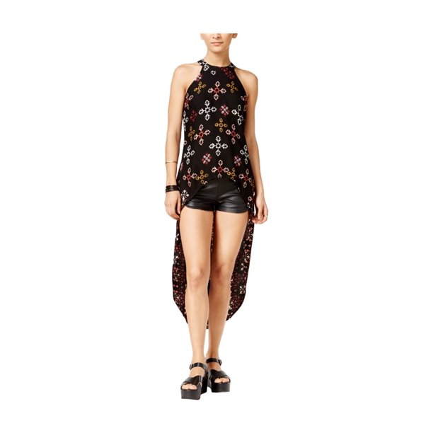 Material Girl Womens High-Low Printed Halter Blusa Top, Negro, Mediano Material Girl Cabestro