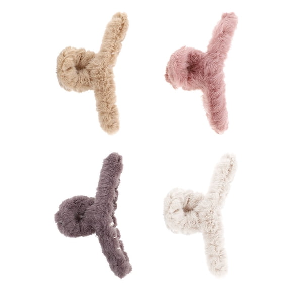 STRANDCHIC 4Pcs Lovely Plush Hair Clamps for Thick Hair Assorted Colors